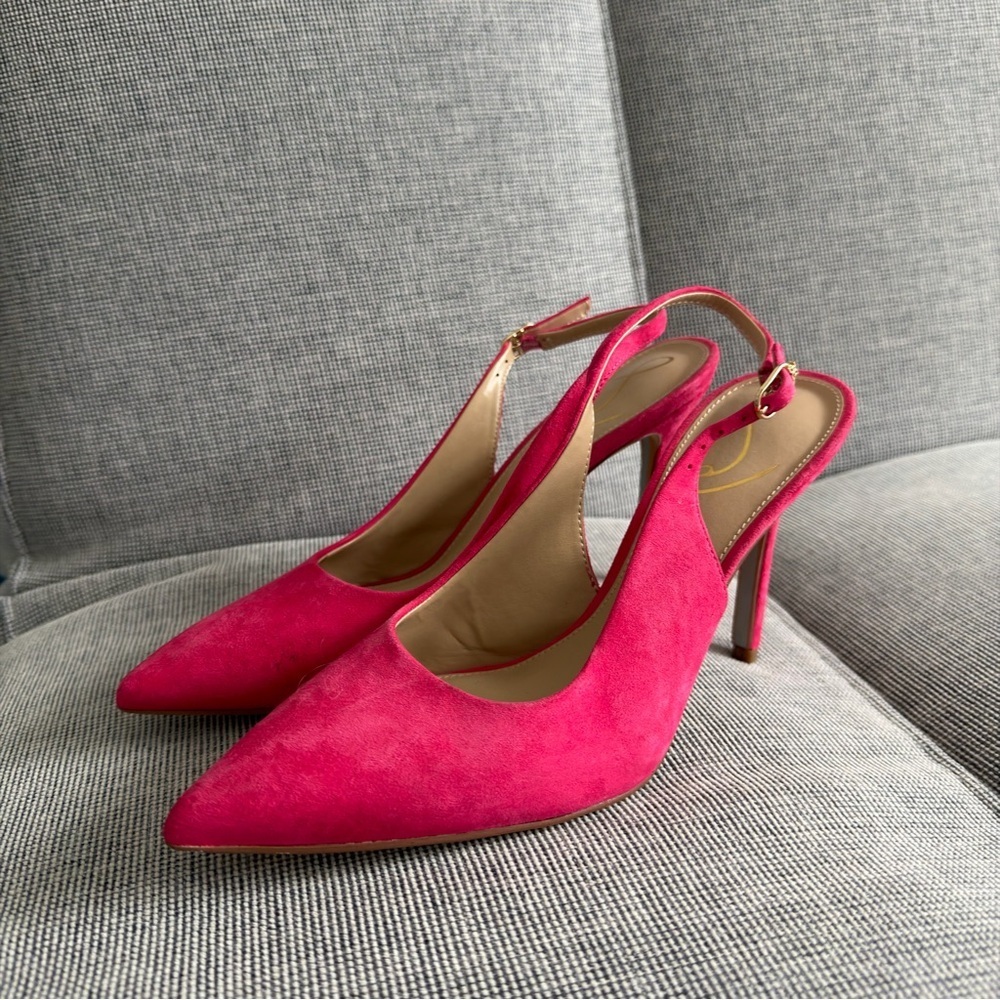 Sam Edelman Hazel Pink Fuchsia Slingback Heels Suede Upper Size 6.5 Women’s - Picture 1 of 6